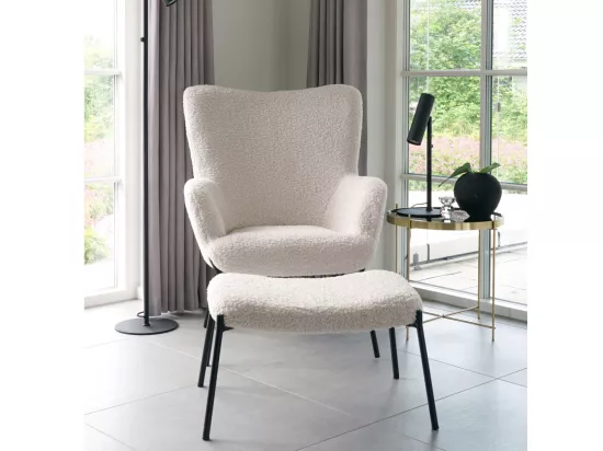 Glasgow - Fauteuil en tissu bouclette et métal : Couleur - Blanc