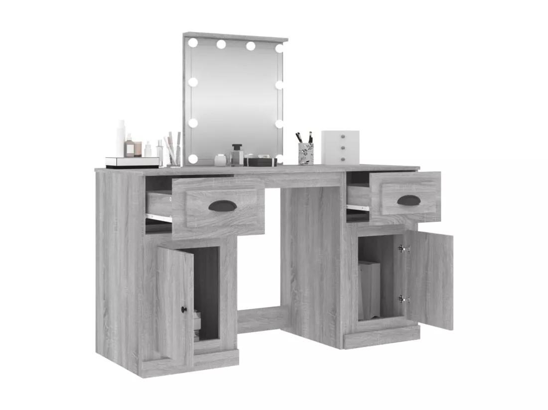 Coiffeuse avec LED sonoma gris 130x50x132,5 cm