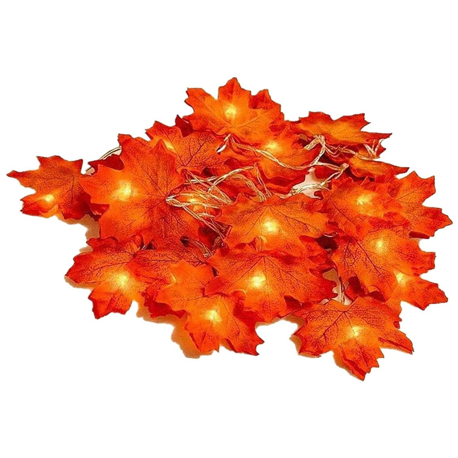 (6m) 50 LED's Herbst Deko Lichterkette Laub Ahorn Blätter (Batteriebetrieben) - Warmweiss