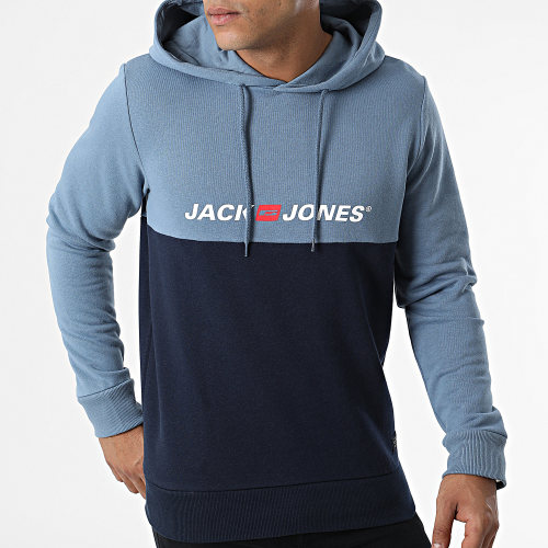 Sweat Capuche Corp Block Bleu Marine Bleu Clair