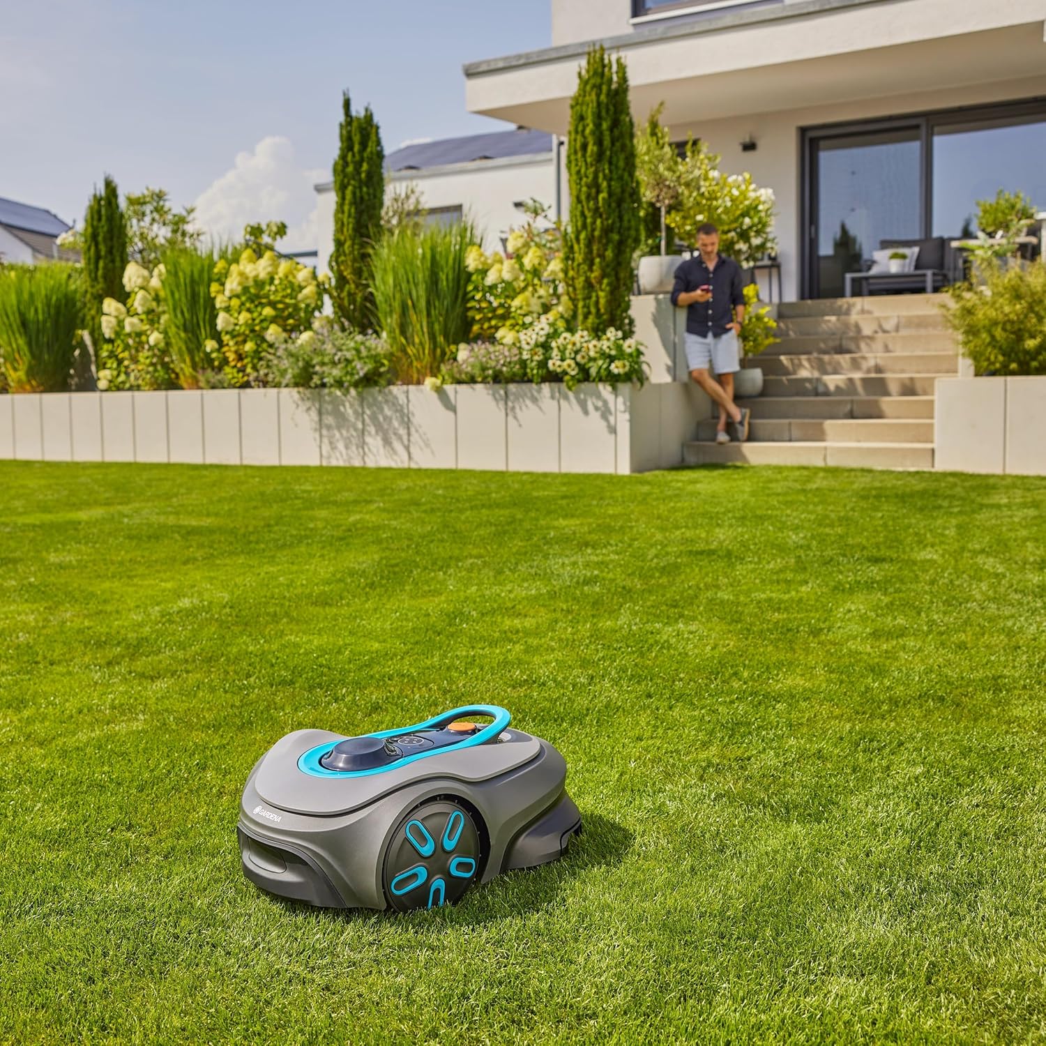 Gardena smart SILENO Free Set 800 m² Mähroboter, kabellos, für Rasenflächen bis 800 m², LONA Intelligence, ohne Begrenzungskabel, leiser Betrieb, intelligenter Mäher mit App Steuerung (19922-20)