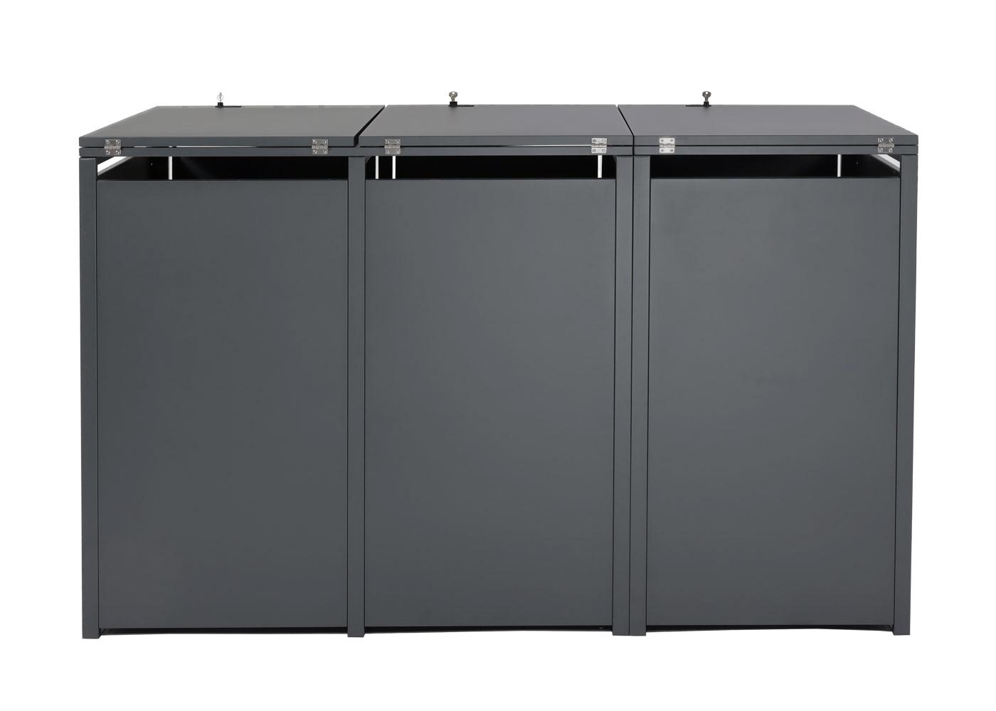 3er Mülltonnenverkleidung MCW-J82, Mülltonnenbox, erweiterbar, Metall 80kg, anthrazit ~ Marmor-Optik dunkel