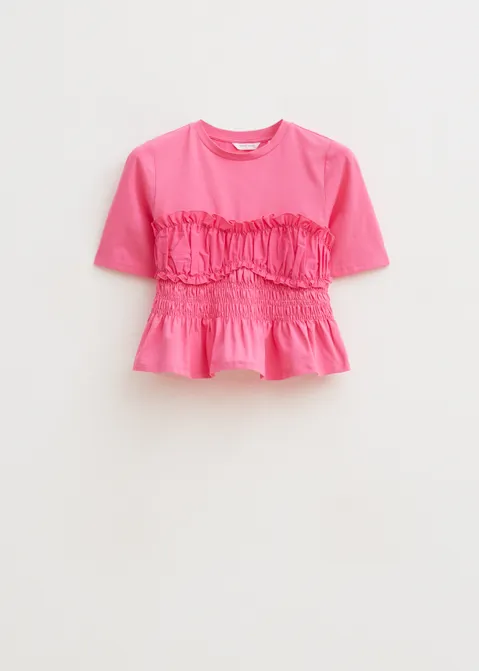 T-shirt met ruffles roze (ROS.HOT)