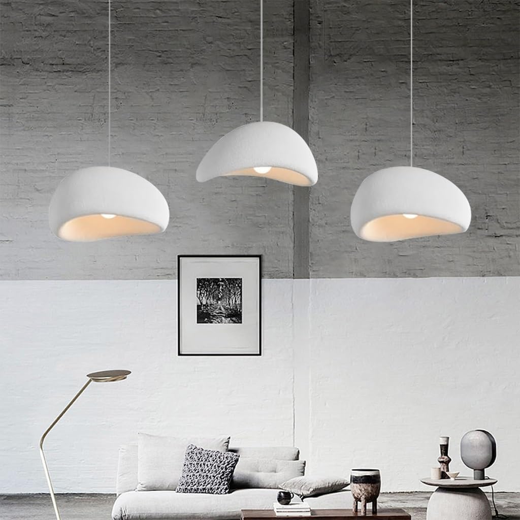 Wabi Sabi Pendelleuchte 3 Flammig E27 Weiß Unregelmäßiges Design Höhenverstellbar Kronleuchter Moderne Hängeleuchte Für Esstisch Wohnzimmer Esszimmer Schlafzimmer Küche Café(Long)