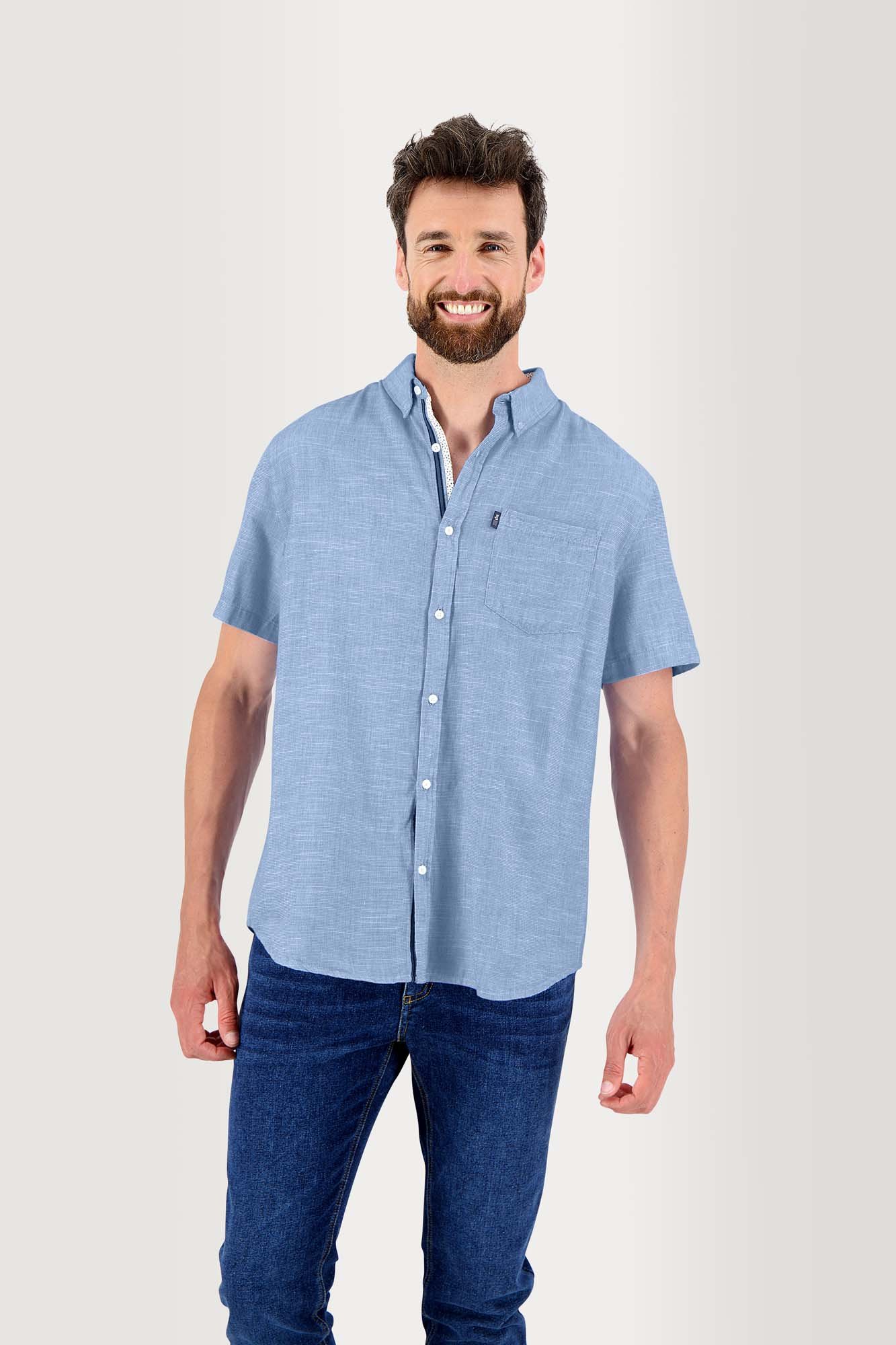 Chemise Homme Manches Courtes Coton Bleu