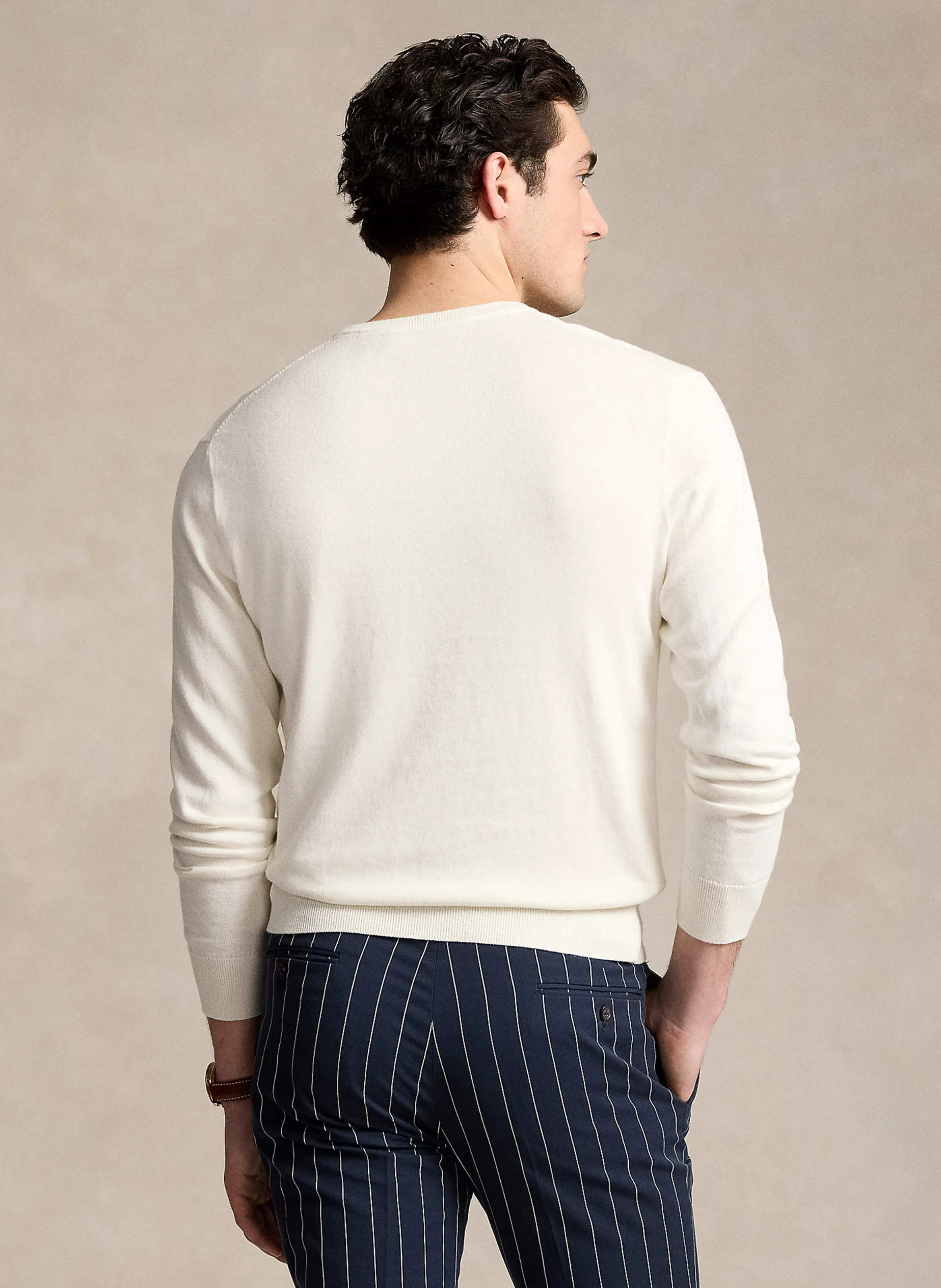 Pull col rond logo brodé en coton mélangé | Blanc