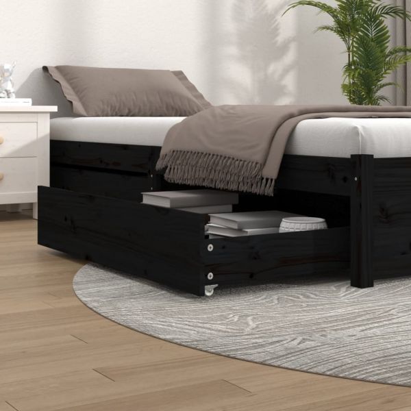 Gavetas de Cama 2 Peças Madeira de Pinho Maciça Preto - 814993