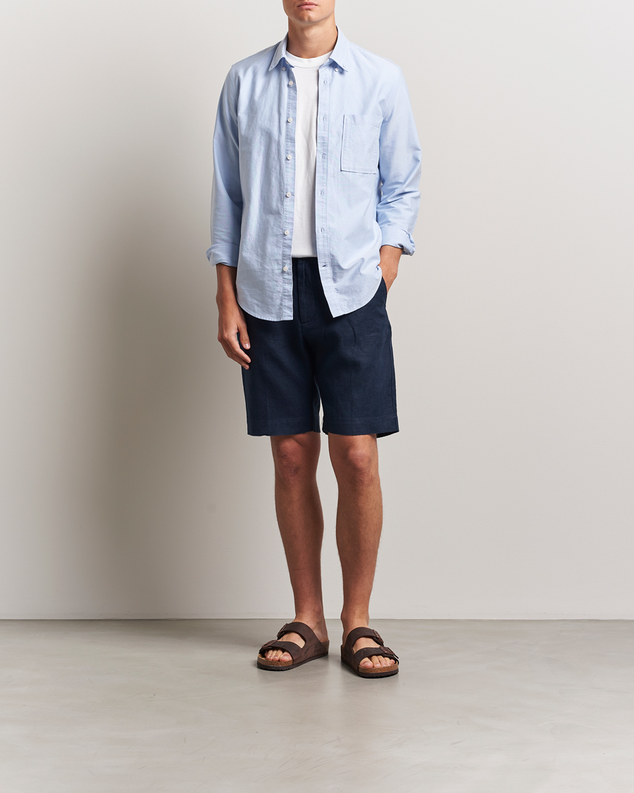 NN07 Billie Pleated Linen Drawstring Shorts Navy Blue