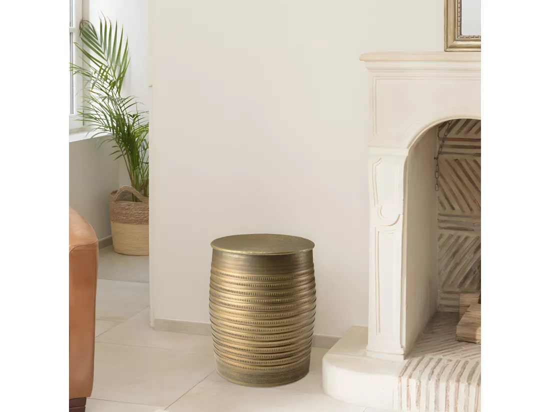 HONORE - Table d'appoint alu L33cm H45cm couleur laiton foncé à motifs