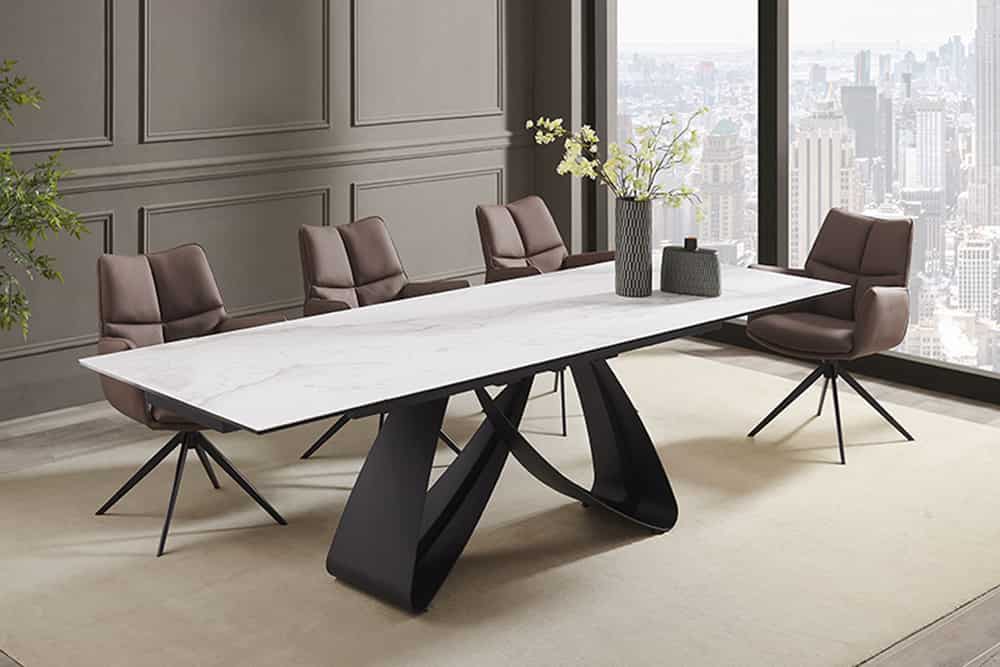 Ausziehbarer Esstisch INFINITY 180-260cm weiß Keramik Marmor schwarz Metall