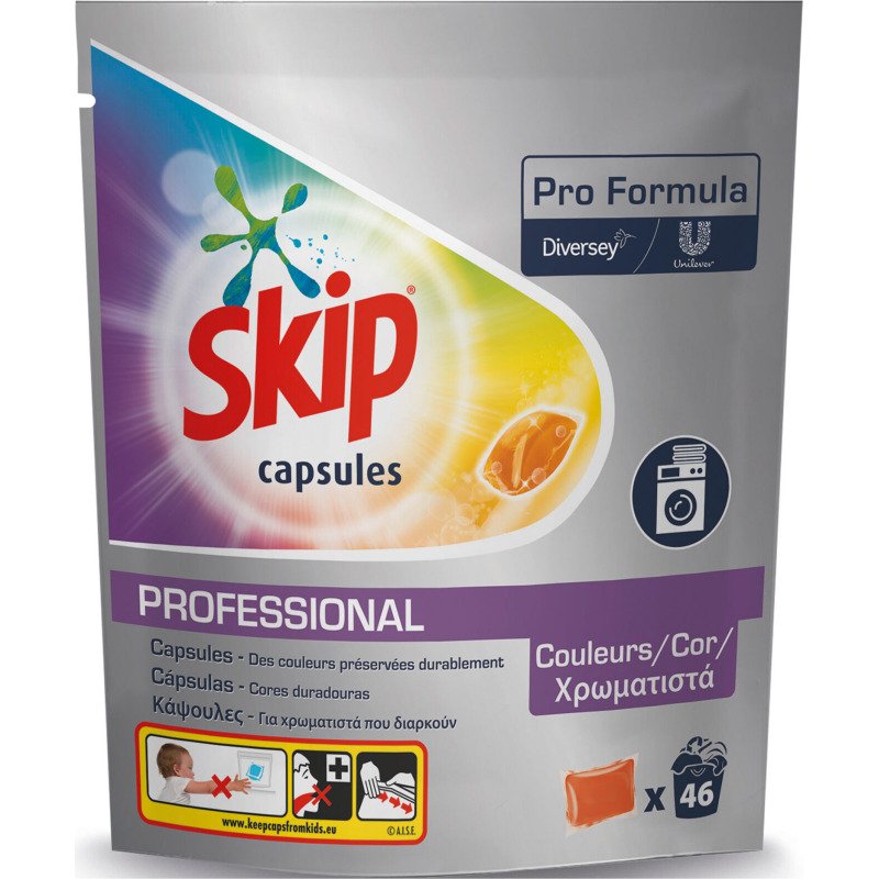 Lessive Skip professional capsules textiles couleurs - Sachet de 46 capsules