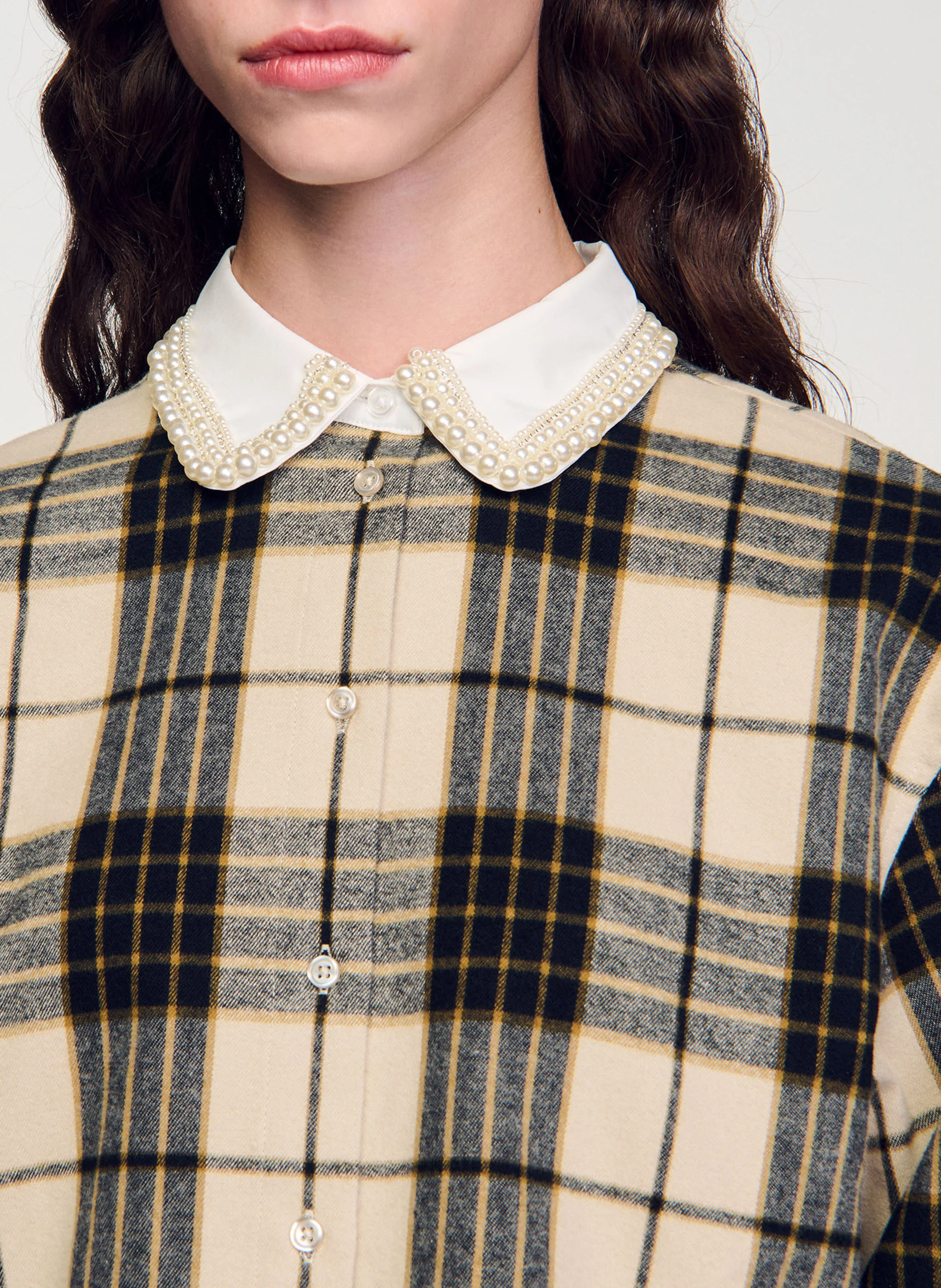 Chemise ample en coton imprimé | Beige