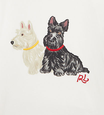 Polo Ralph Lauren Bluse - Kurz geschnitten - Weiß m. Hunde