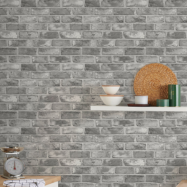 Papier peint imitation brique vinyle sur intissé Pernay GoodHome gris