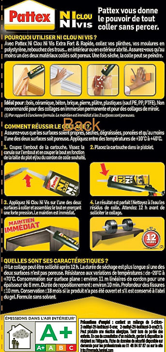Colle Pattex Ni Clou Ni Vis Chrono cartouche 380g