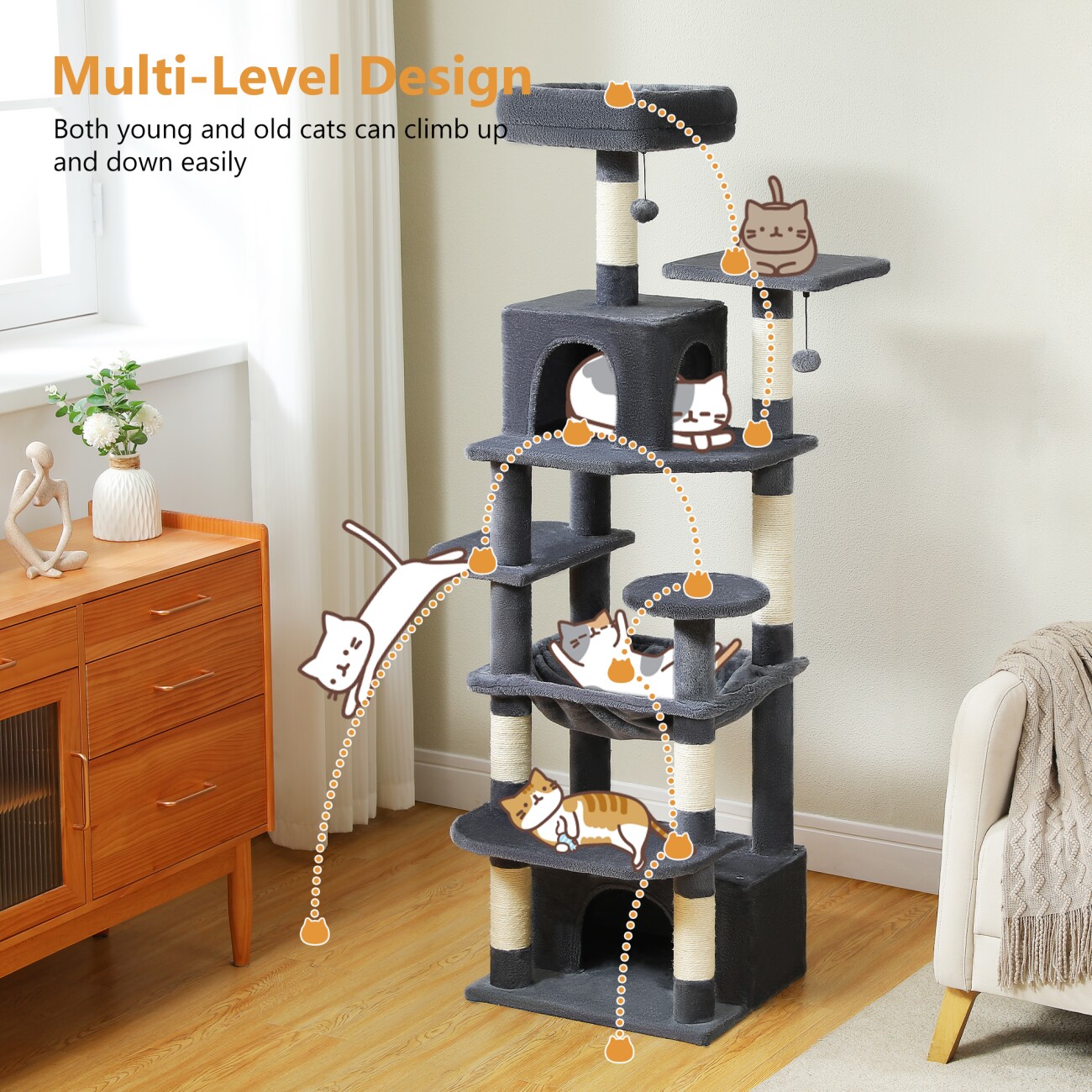 Pawz Road Kratzbaum Groß 164cm dunkelgrau