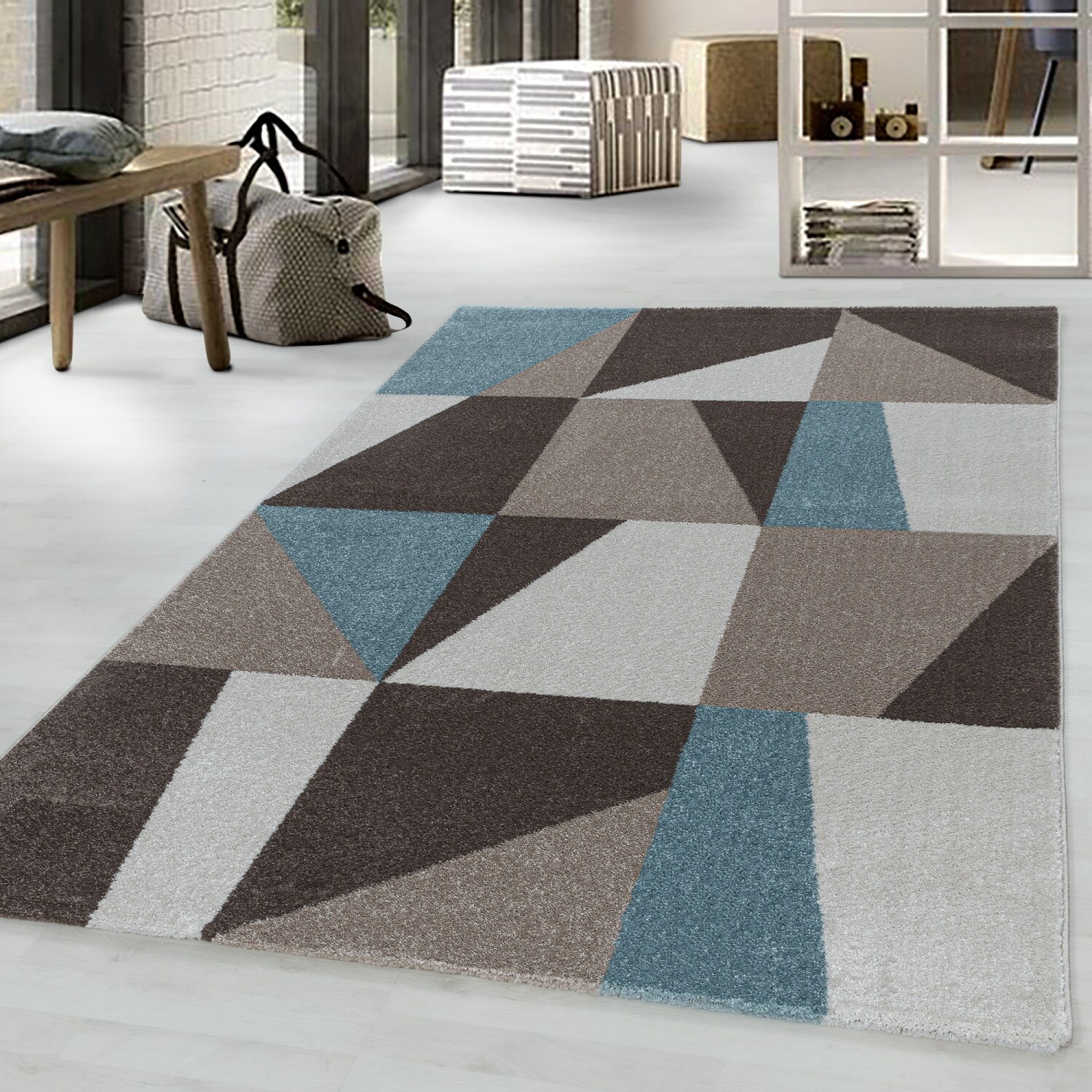 Designer Kurzflor Teppich modern design Wohnzimmer meliert kariert Höhe 10 mm