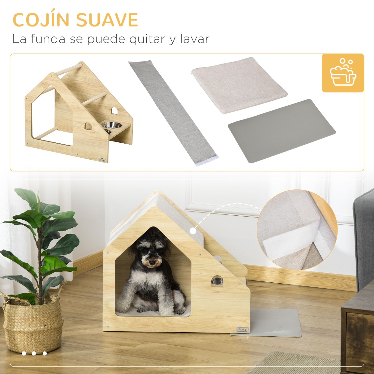 Casinha de madeira PawHut para cães e cama para filhotes para uso interno.