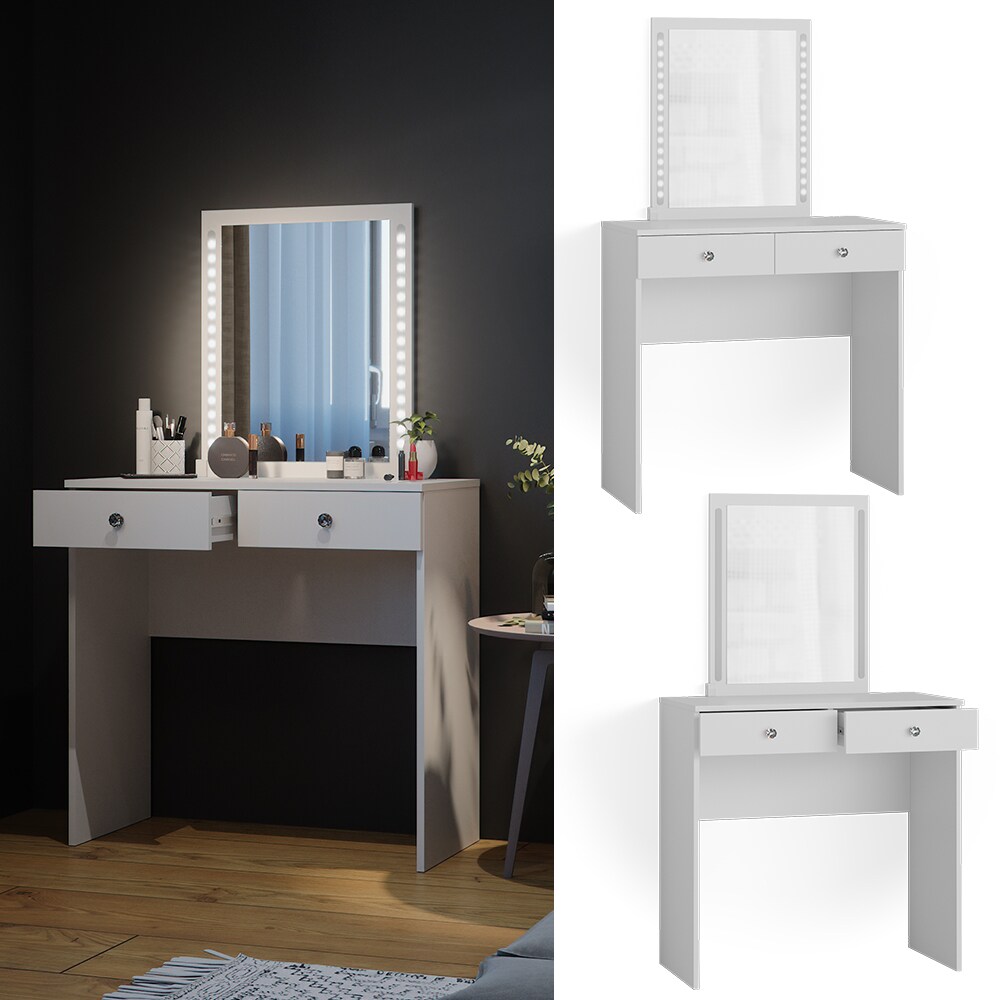 Vicco Schminktisch Frisiertisch Frisierkommode Elara Weiß LED Spiegel 80x79cm modern Schlafzimmer Kommode Schminkspiegel Schublade Ablage Aufbewahrung Kosmetiktisch Make-Up-Tisch