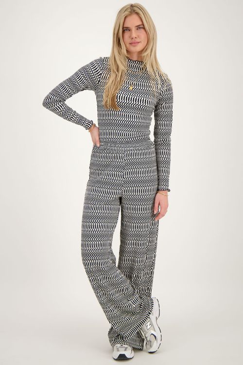 Zwart witte zigzag crinkle top