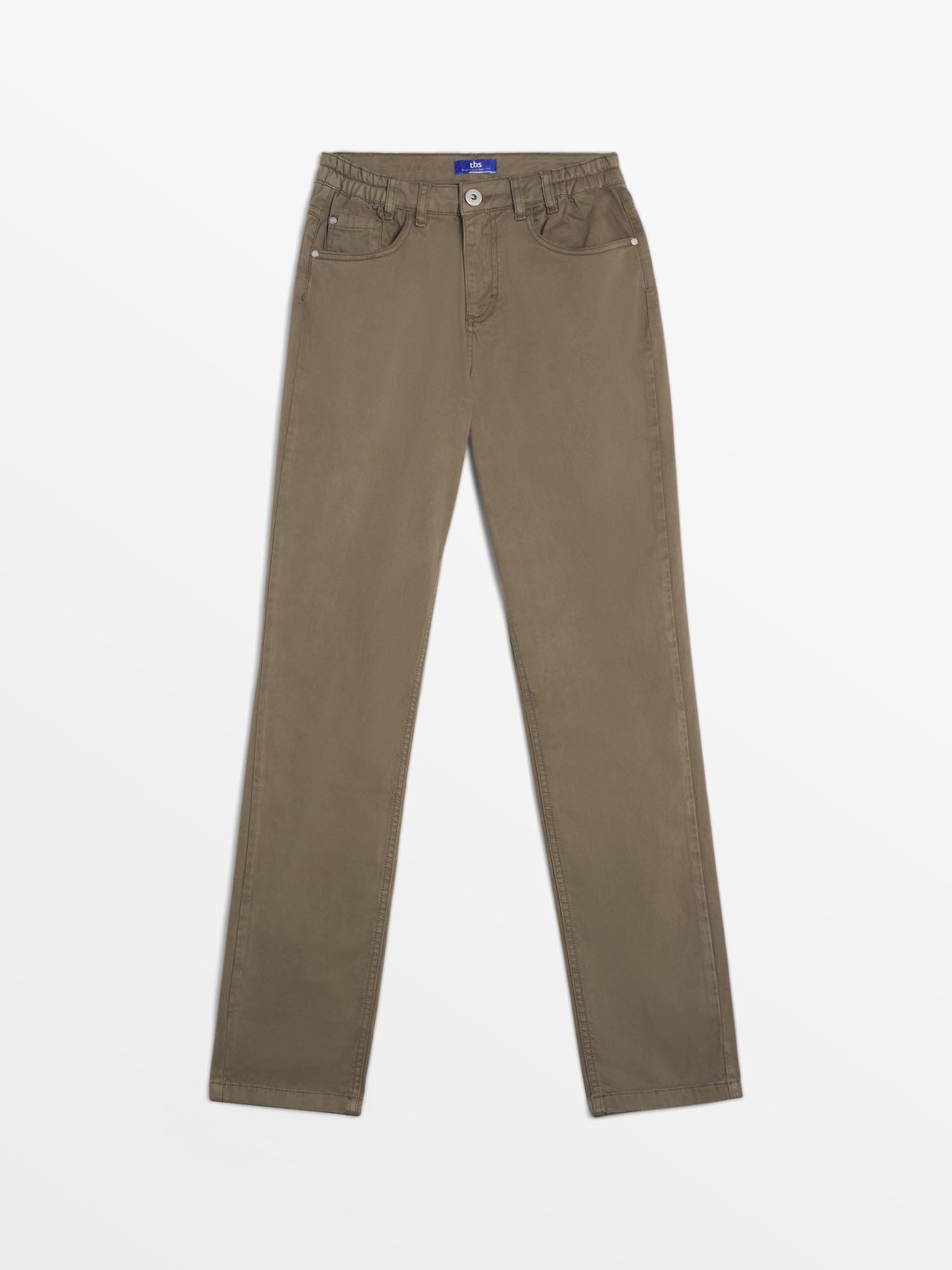 Pantalon Femme Coton Stretch Ceinture Elastique Kaki