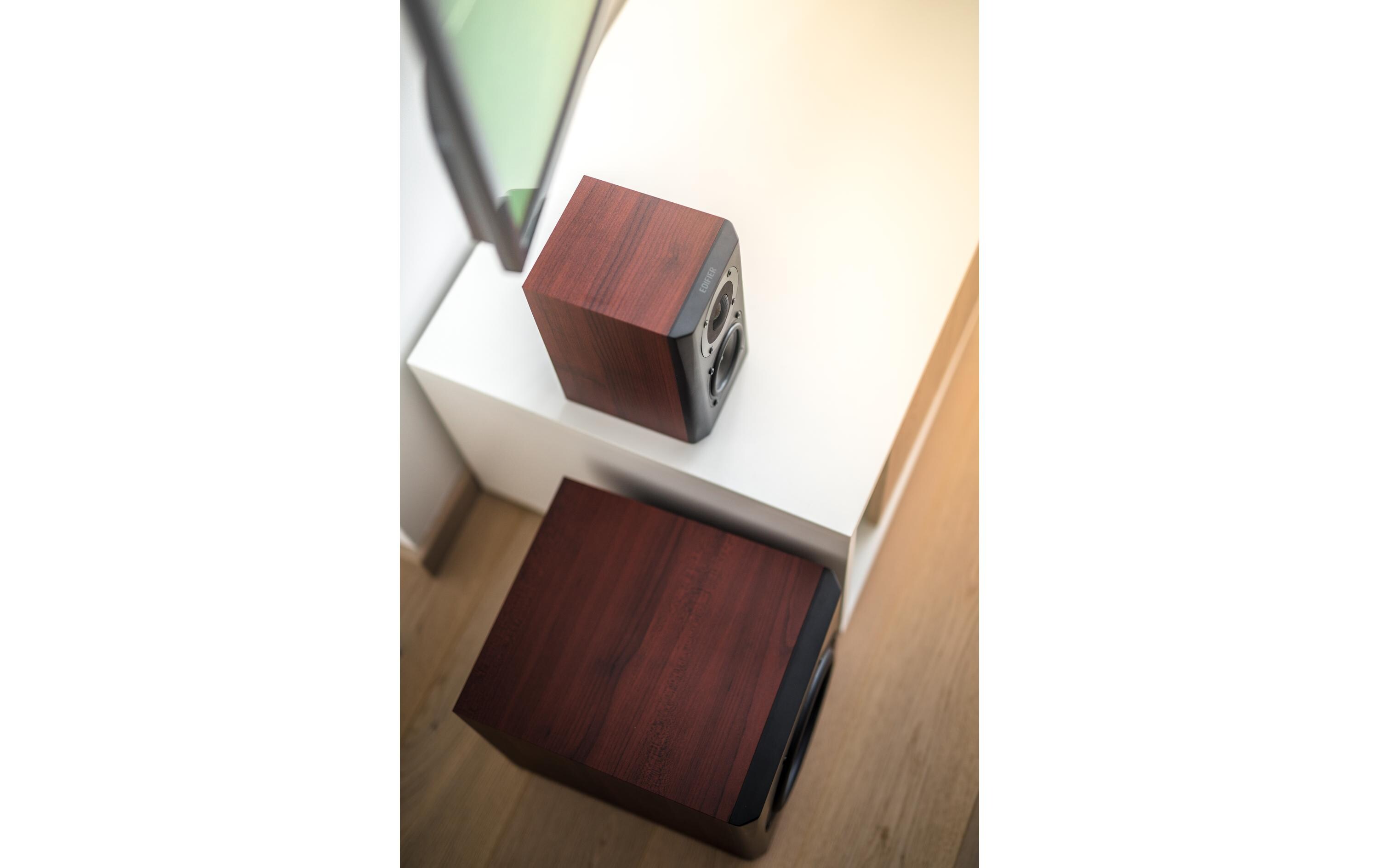 Regallautsprecher Paar S350DB mit Subwoofer Braun<br>Aktive 2.1 Lautsprecher mit Subwoofer und Bluetooth