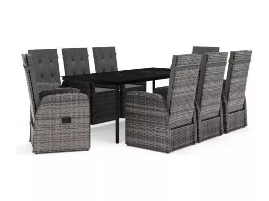 Ensemble de salle à manger de jardin et coussins 9 pièces Gris