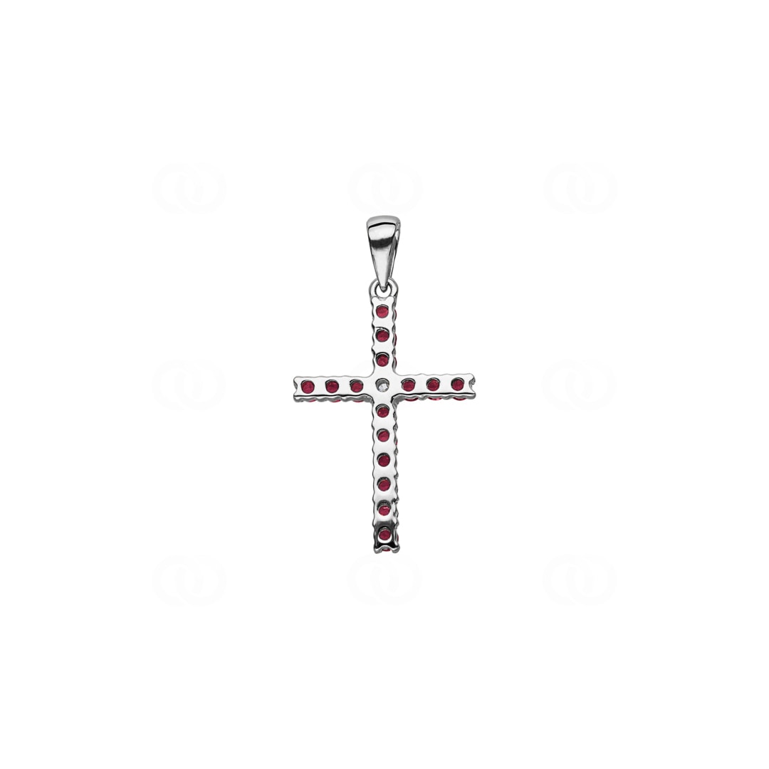 Kreuzanhänger 750/18 K Weissgold mit Rubinen & Diamant 0.01 ct H/si
