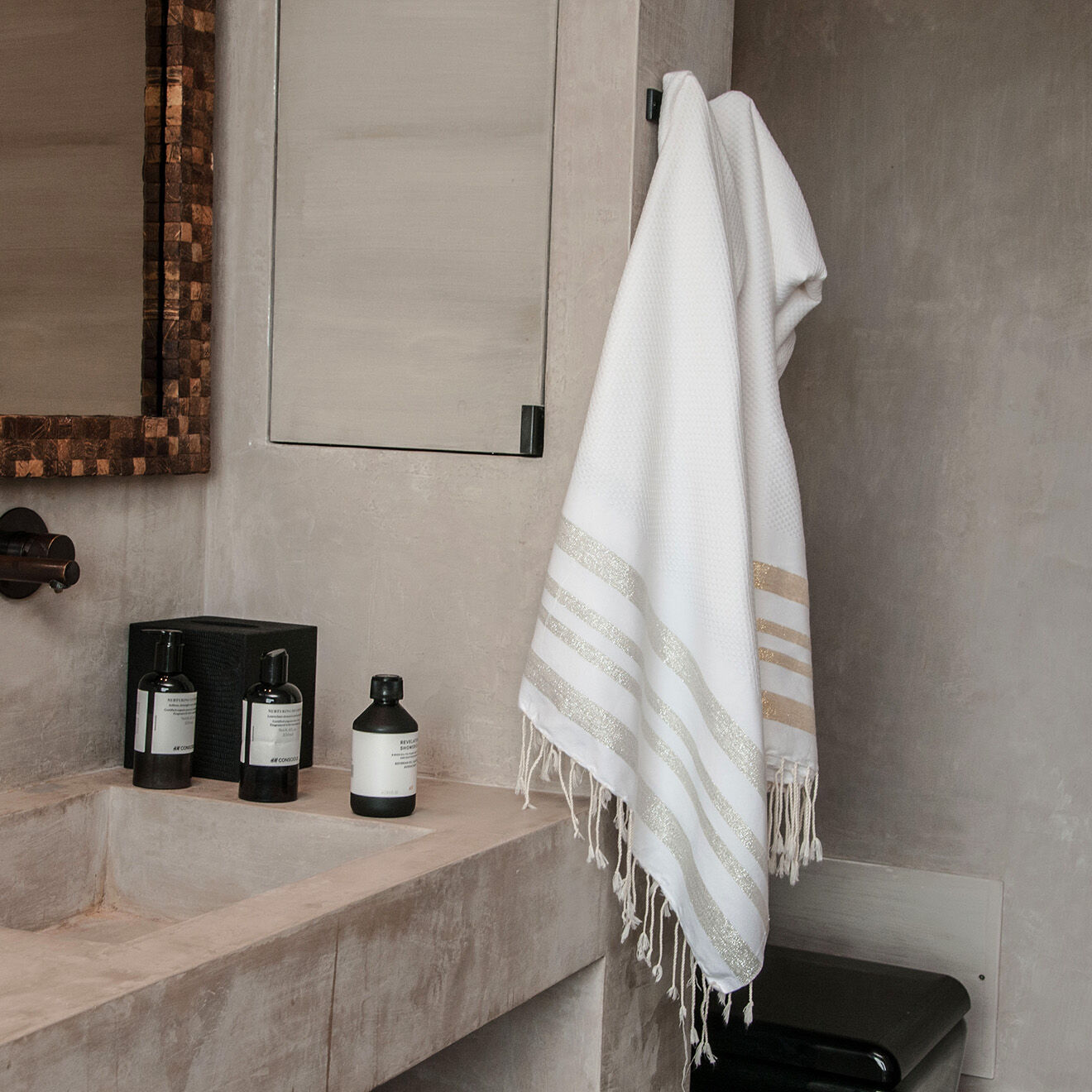 Febronie Set de salle de bain Hamptons blanc/argenté - 3 pièces