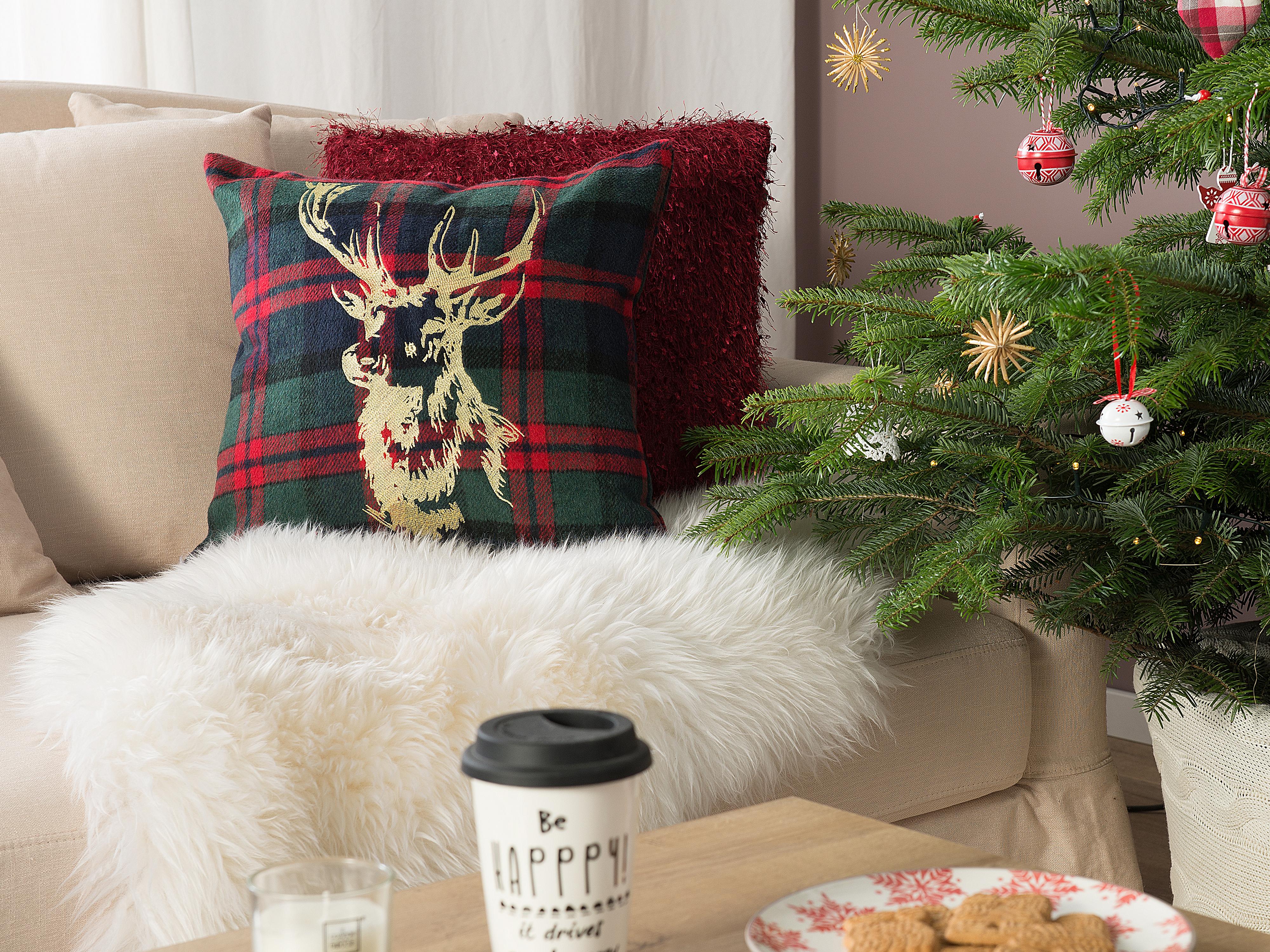Set van 2 sierkussens RUDOLPH 45 x 45 cm Rood Groen Goud Blauw Zwart kerstmotief
