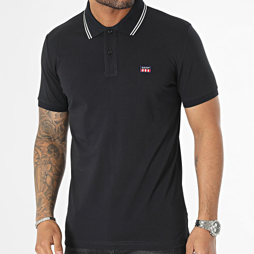 Polo Manches Courtes Contrast Collar Pique Bleu Marine
