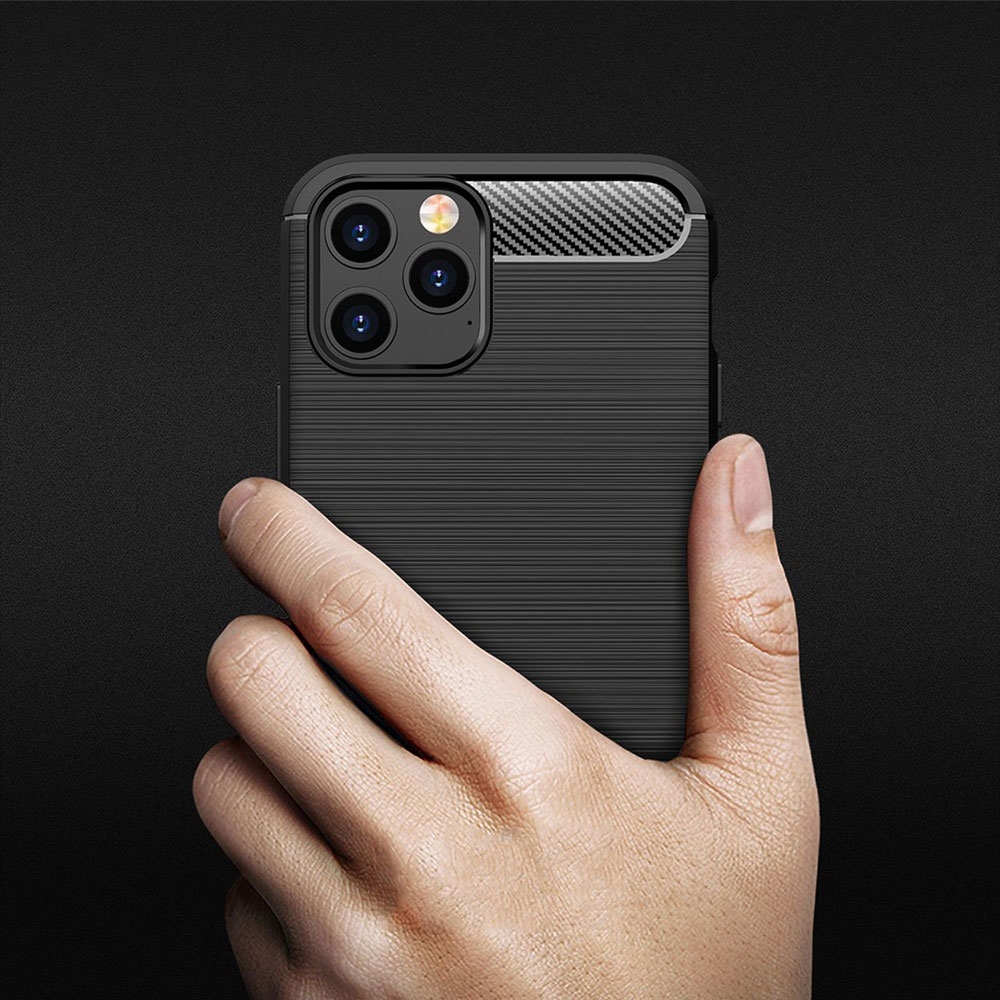 iPhone 12 / iPhone 12 Pro Gummi Case Schutzhülle Carbon Look - Schwarz