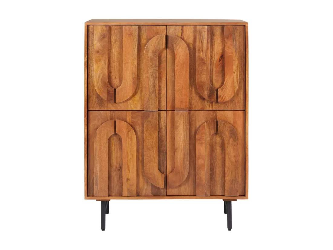 Buffet haut avec 4 portes en bois de manguier et métal noir - Naturel - MIZORAM de Maison Céphy