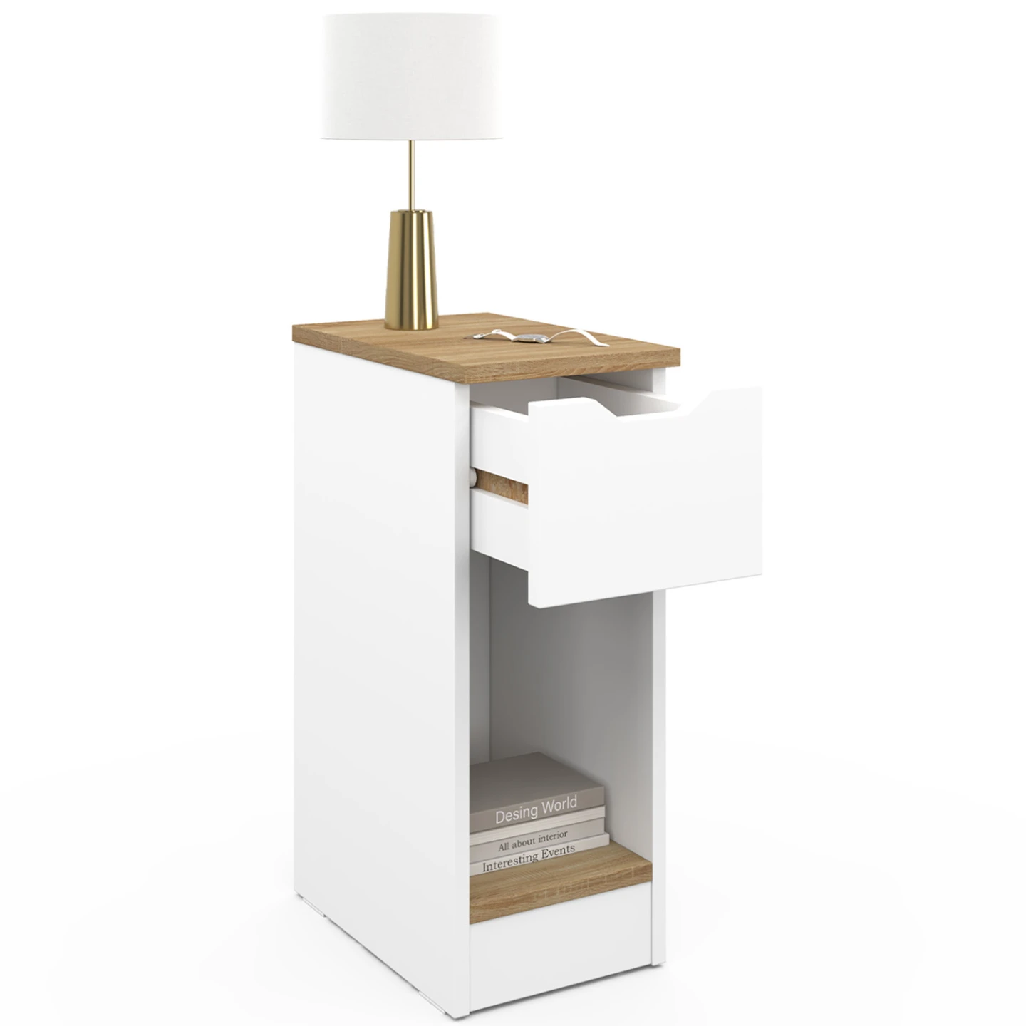 Lot de 2 tables de chevet ANOUK 1 tiroir avec niche blanc et bois