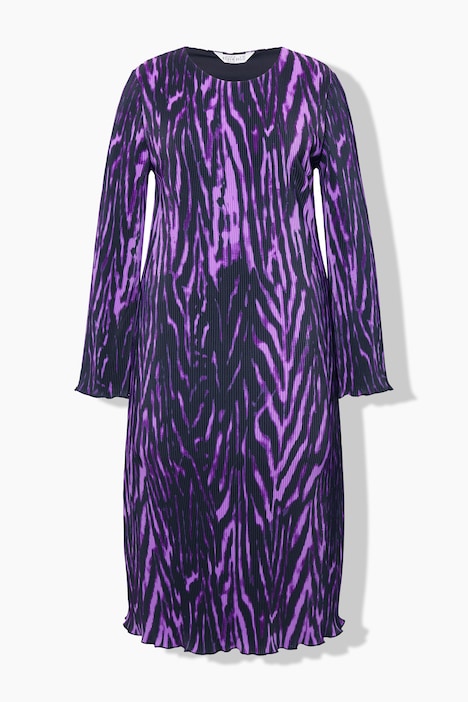 Plissee-Midikleid, Slim Shape, Alloverprint, Langarm