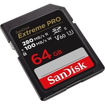 Carte mémoire SD Sandisk Extreme Pro 64 Go, 280/100MB/s,V60,C10,UHS-II,U3