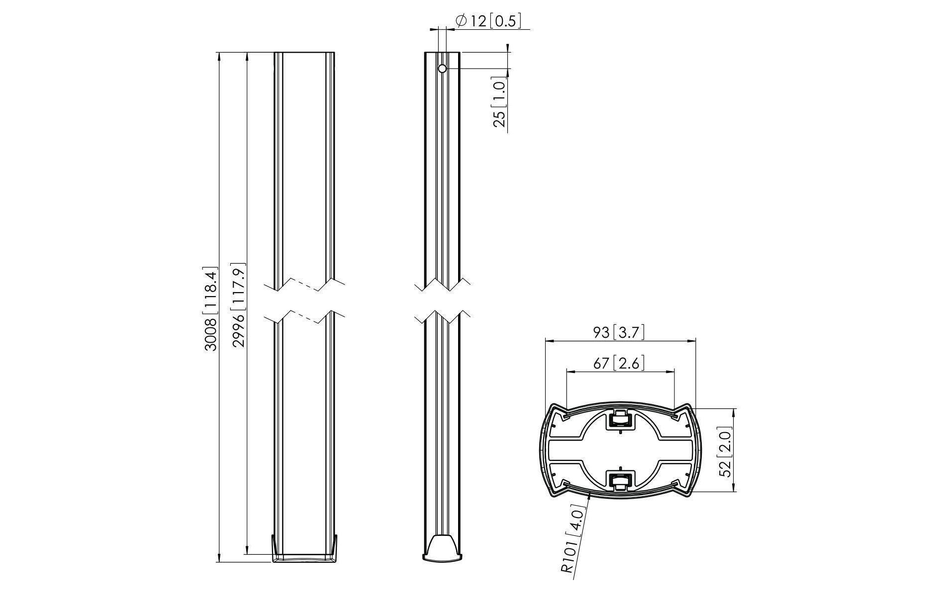Ersatzteil PUC 2530B Schwarz<br>PUC 2530 Profil 300 cm für Vogel's Connect-it System