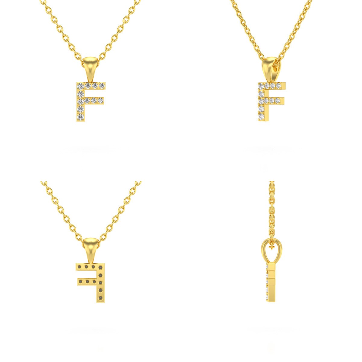 Collier Pendentif ADEN Lettre F Or 750 Jaune Diamant Chaine Or 750 incluse 0.72grs