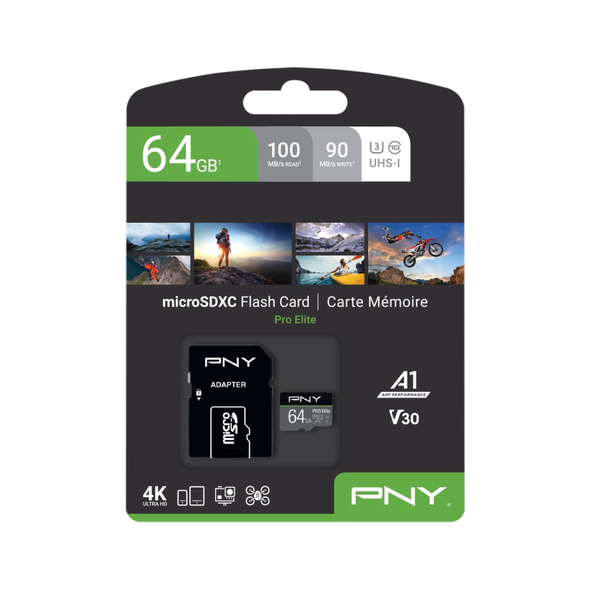 PNY PRO Elite Micro SDXC U3 V30-minnekort 64 GB