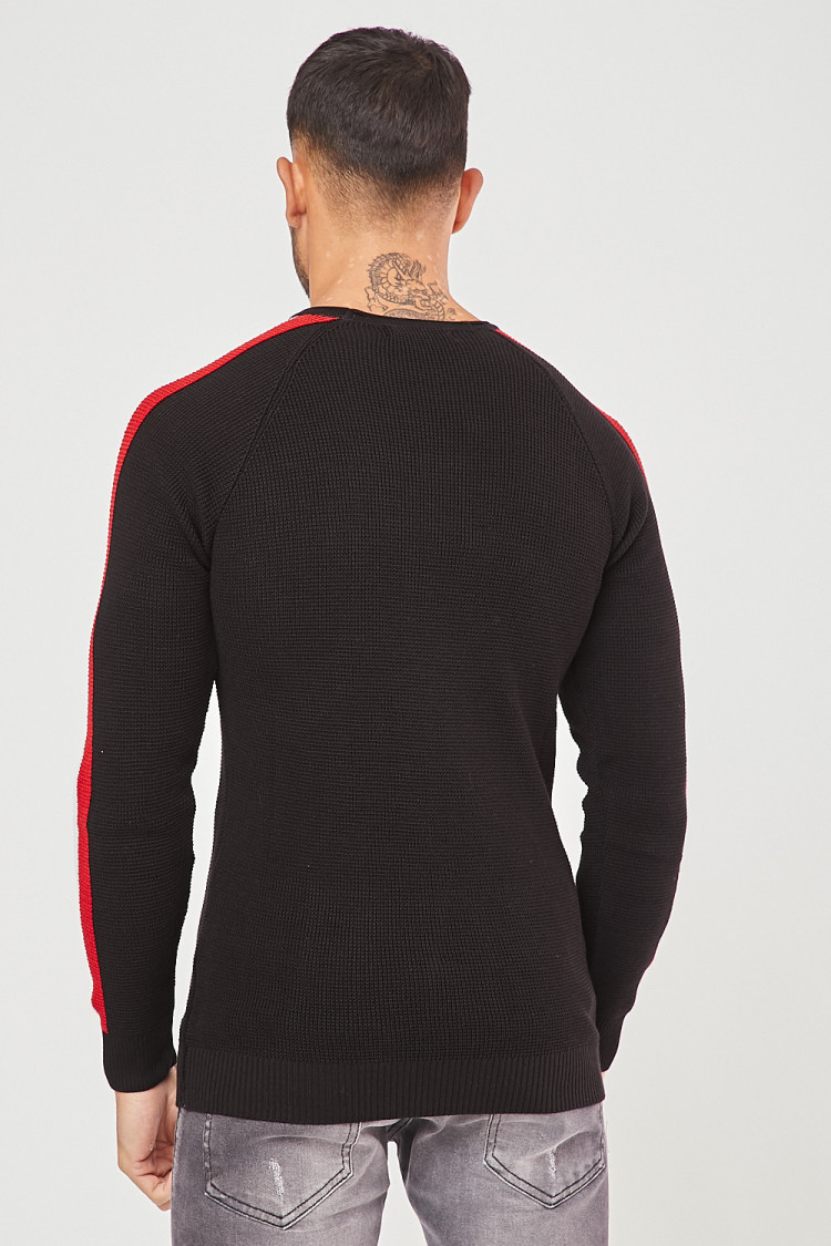 Pull noir fin à bandes