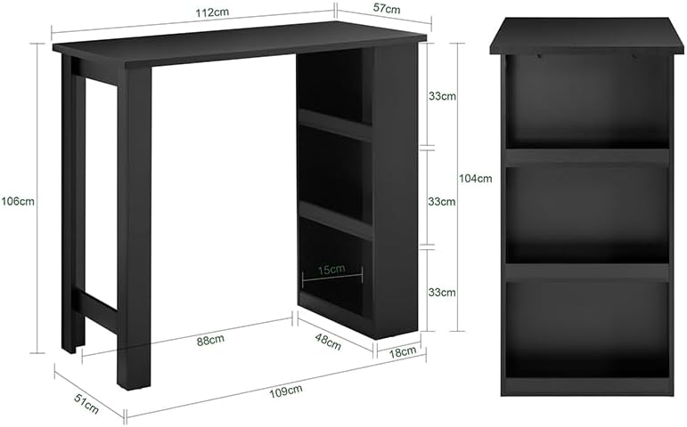 SoBuy Küchentheke Bartisch mit 3 Ablageflächen, Stehtisch für Kleine Räume, Hoher Tresentisch für Küche, Wohnzimmer oder Büro Schwarz 112 x 106 x 57 cm FWT17-II-SCH