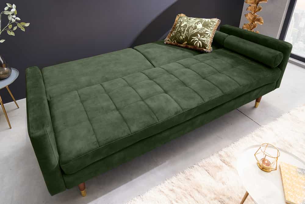 Modernes Schlafsofa COUTURE 200cm grün Microvelours 3-Sitzer Couch mit Schlaffunktion