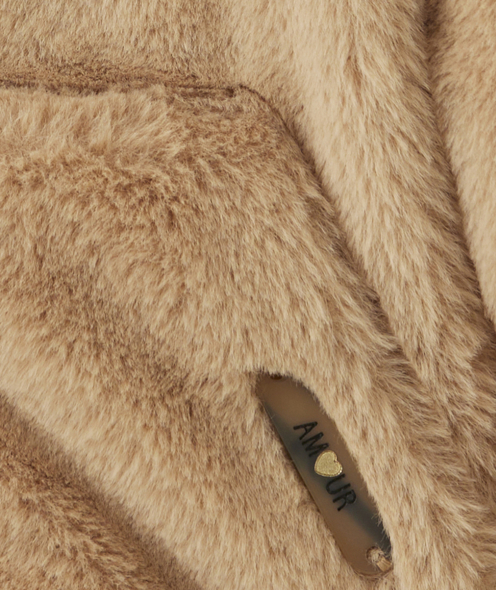 BLOUSON À CAPUCHE BÉBÉ FILLE IMITATION FOURRURE BEIGE