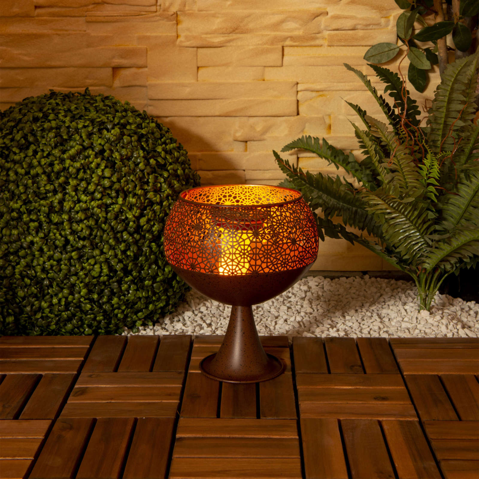 LED Deko-Solarleuchte - rost - Flammeneffekt - 25 cm