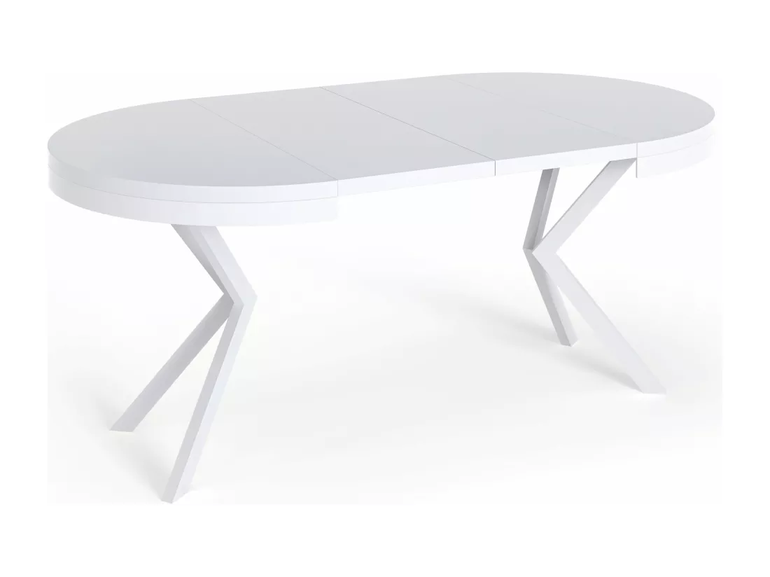 Table à Manger Extensible Ronde - Table Style Loft Avec Pieds En Métal Blancs - 100 à 180 Cm - Table Ronde Style Industriel Pour Le Salon - Compacte - 100 Cm - Chên
