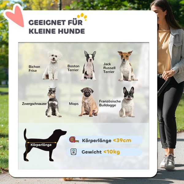 Hundevogn jogger hundevogn sammenleggbar for små hunder og katter opp til 10 kg kattevogn med 3 store gummihjul, putenettingsvinduer oppbevaringskurv