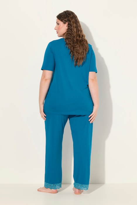 Pyjama, Spitze, V-Ausschnitt, Halbarm, Taschen