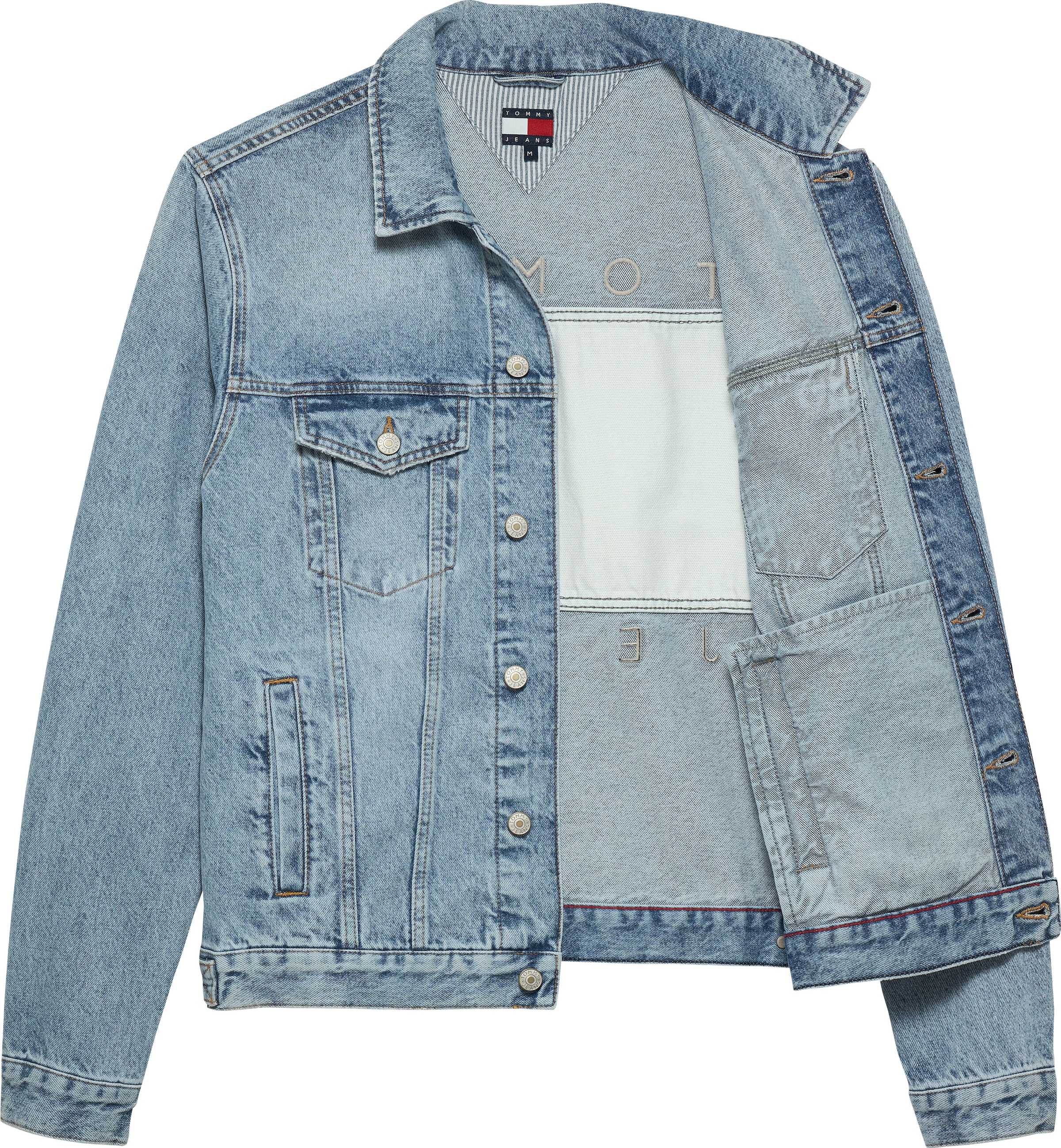 Tommy Jeans Jeansjacke »RYAN RGLR TRCKR RWB  EXT CI6033« ohne Kapuze Freizeitjacke, Übergangsjacke,  Mit Rundhalsausschnitt