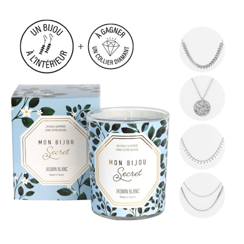 Bougie Bijou Collier argenté - Parfum Jasmin - 40h