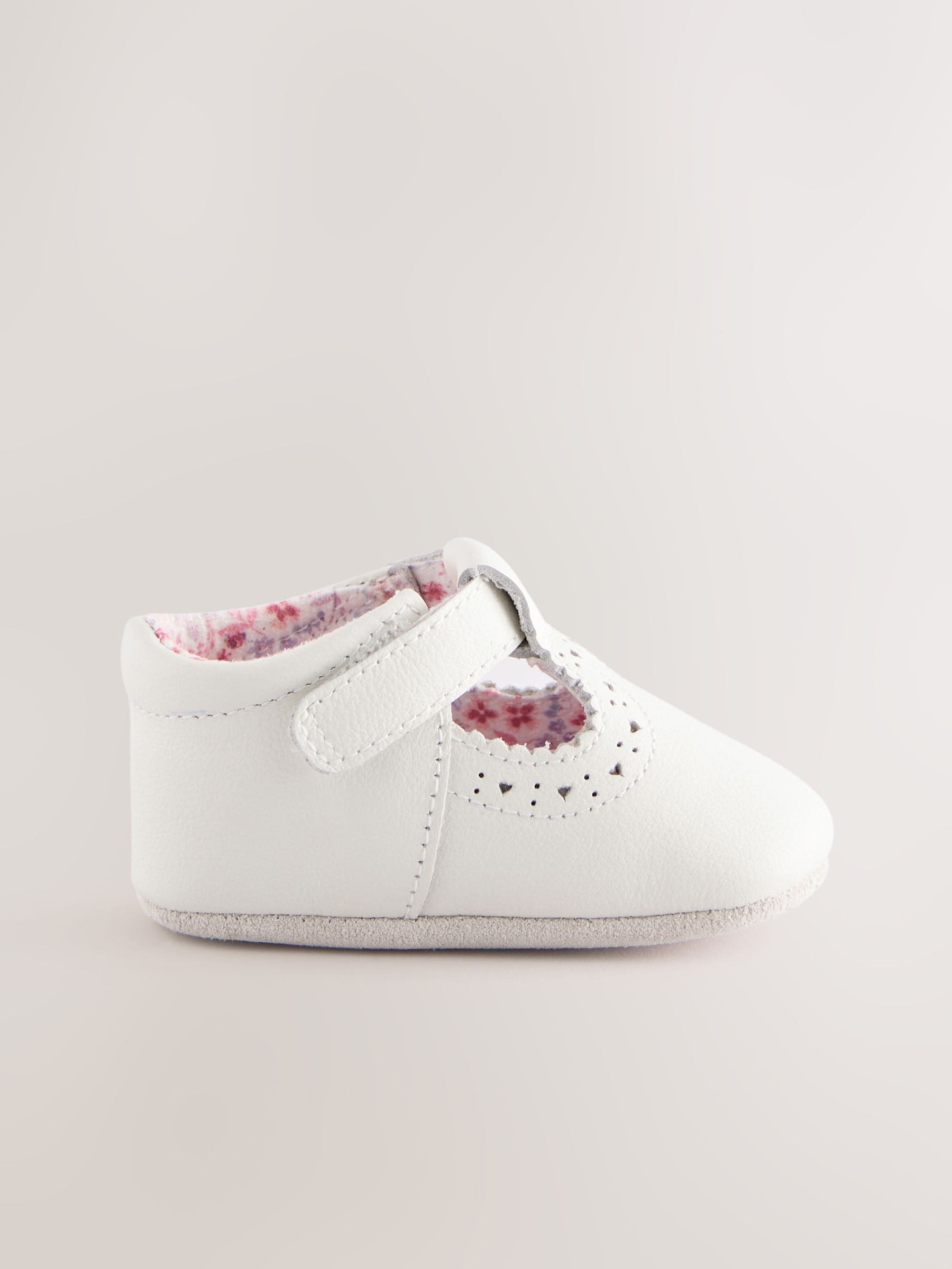 Wit - Leren babyschoen met T-bandje (0 - 24 mnd)